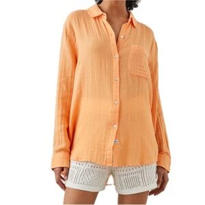 RAILS Ellis Gauze Button Down Shirt Papaya Orange Organic Cotton Size S EUC